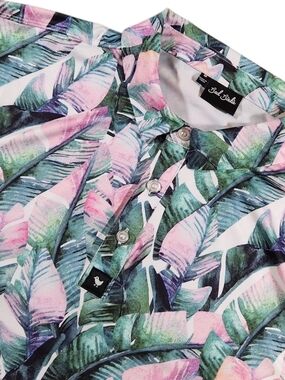 Bad Birdie Mens M Hawaiian Tropical Pink Performance Stretch Golf Polo Shirt